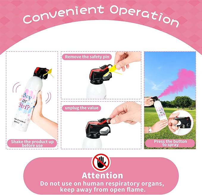 Baby Gender Reveal Fire Extinguisher; Colorful Smoke Powder Spray; 100% Safe and Eco-Friendly Gender Reveal Party Idea (300g pink 2pcs)