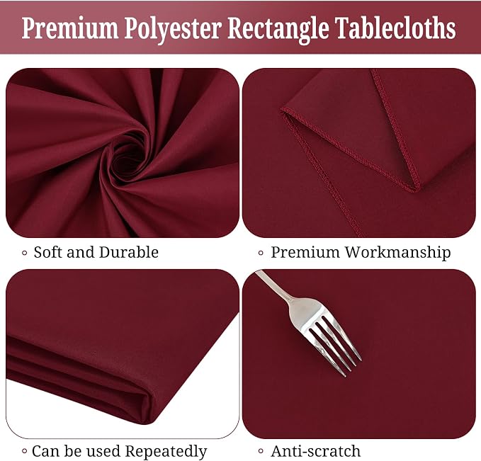 10 Pack 60 x 102 Inch Rectangle Tablecloth, Burgundy Tablecloth for 6 Feet Rectangle Tables, Stain and Wrinkle Resistant Washable Fabric Table Cloth for Wedding Dining Table Buffet Parties Camping