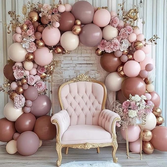 Dusty Rose Pink Balloon Arch Kit Double Stuffed Mauve Light Pink Matte Blush Nude Boho Balloon Garland for Baby Shower Birthday Bridal Wedding Mothers Day Party Decoration