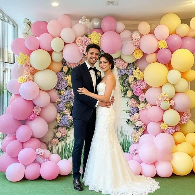 Pastel Pink Yellow Balloon Arch, Double Stuffed Light Yellow Pink Ivory Balloon Garland Kit Latex Peach White Beige Balloons for Birthday Baby Shower Easter Wedding Bridal Shower Bee Bear Party Decor