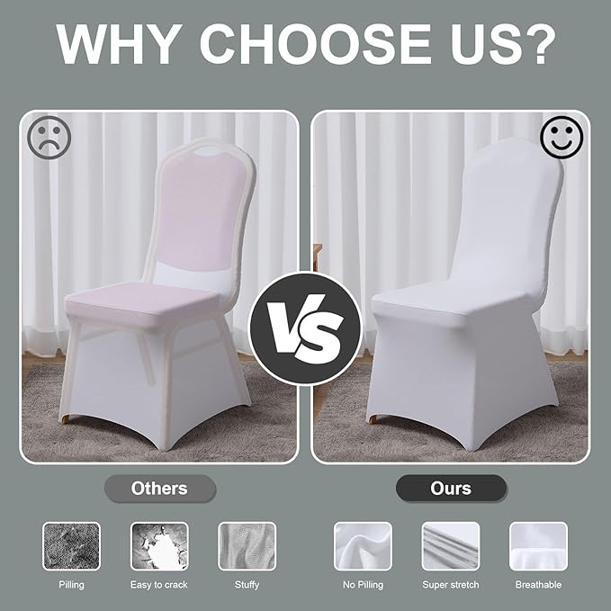 Trlyc 12 Pcs Spandex Chair Covers for Dining Chairs Stretch Polyester Dining Chairs Slipcovers for Wedding Party Decor Banquet Flat-Front Chair Cover (White)