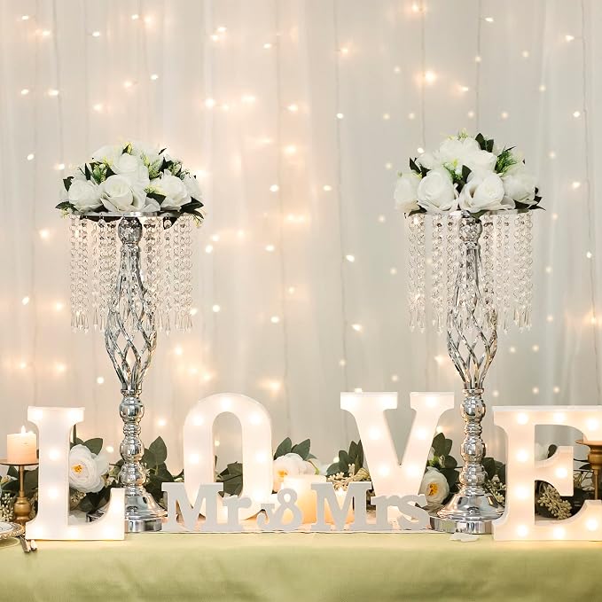 10pcs Silver Metal Flower Vases Crystal Flower Stand Wedding Centerpieces for Tables Party Dinner Event Restaurant Hotel Decoration