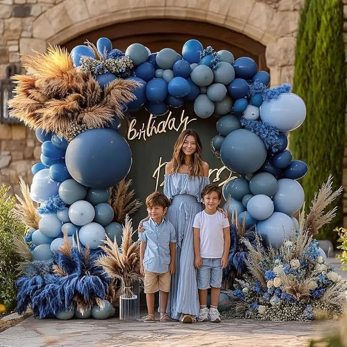 Dusty Blue Balloon Arch Double Stuffed Light Dark Blue Balloons Different Size Blueberry Balloon Garland Kit for Baby Shower Birthday Wedding Bridal Graduation Party Decorations