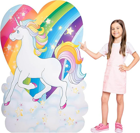 Geelin 47" H Unicorn Party Decorations Unicorn Cardboard Cutout Stand up Life Size Photo Props Rainbow Cloud Heart Backdrop Decorations for Girl Birthday Party Outdoor Lawn Decor