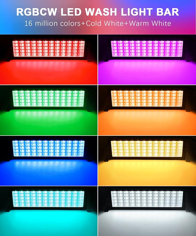 RGB Stage Light Bar, 120W 180LEDs RGBCW Smart Stage Wash Light Bar with Remote and APP Control, IP66 Waterproof RGB Color Changing DJ Light Bar for Garden Party Events Festivals Stage Lighting