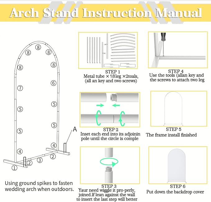 Arch Backdrop Stand with Spandex Arch Cover, 7.3 FT Wedding Balloon Arched Backdrop Stand Square Arch Frame for Birthday Party Bridal Baby Shower Background Ceremony Decoration