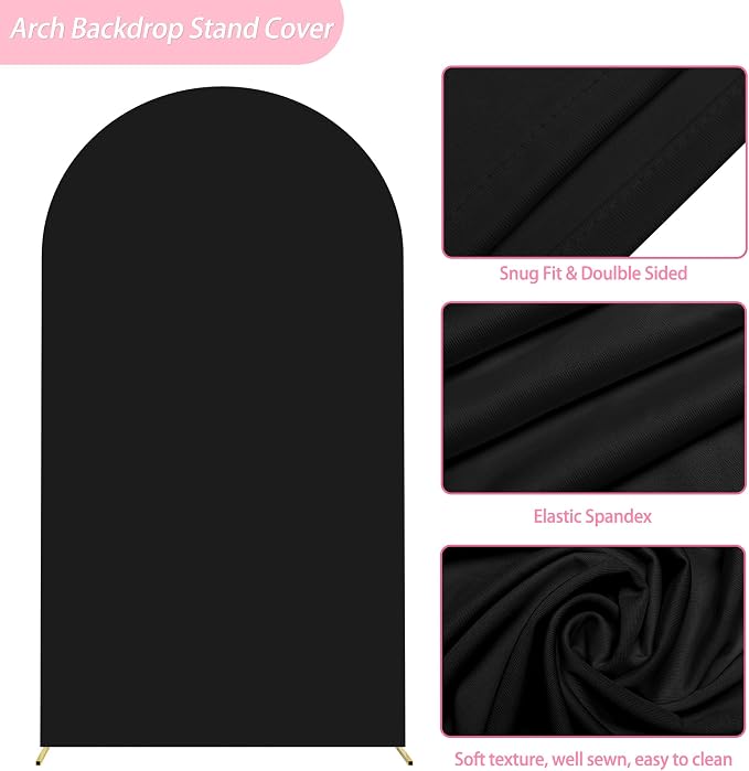 Putros Arch Backdrop Stand and Cover Set, 7.2ft, Gold Arch Stand with Black Cover, Metal Arched Background Frame for Wedding, Birthday Party, Baby Shower, Photography Decoration