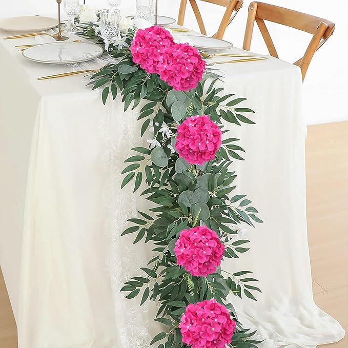 AVIVIHO 10pcs Hot Pink Fake Flowers Hydrangea Artificial Flowers Bulk (Not Squished, No Steaming Need) Silk Flowers with Stems for Wedding Decor,Home,Baby Shower,Table Centerpieces Decoration