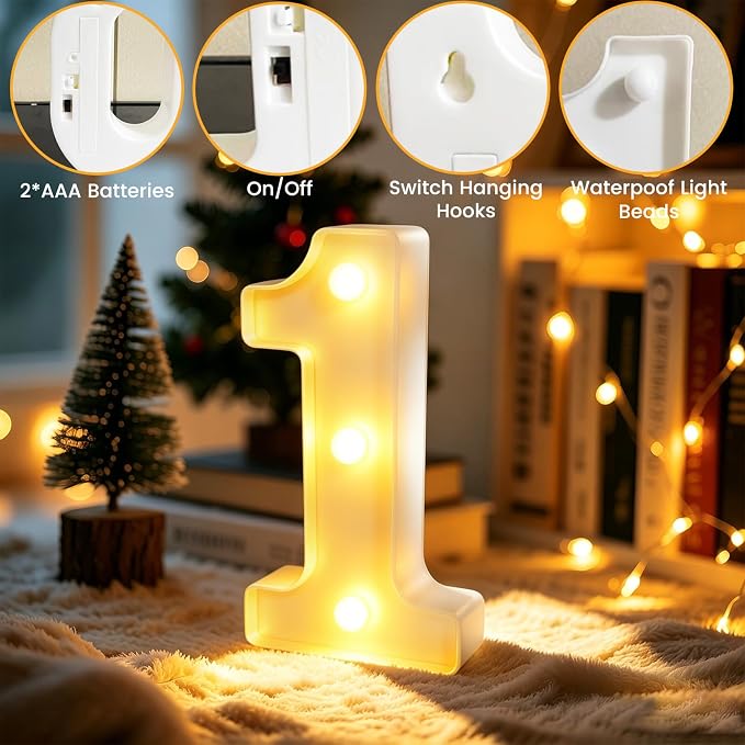 Light Up Number 1" Letters, Marquee Number Lights Sign, Romantic Table Decoration for Valentine's Day Wedding Anniversary