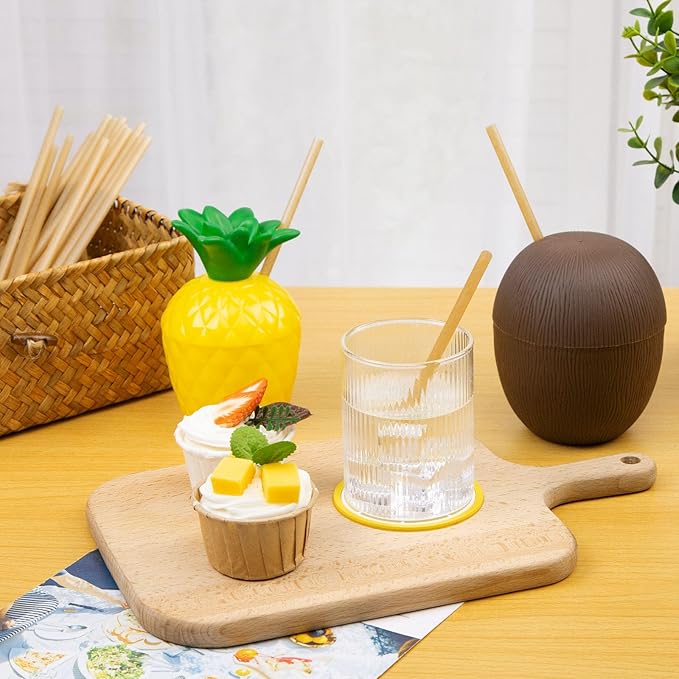 HANSGO Sugarcane Straws, 200PCS Drink Straws Disposable for Hot Cold Drinks, Coffee, Cocktail, Juice Home Favor, The Beach Party, Natural Brown