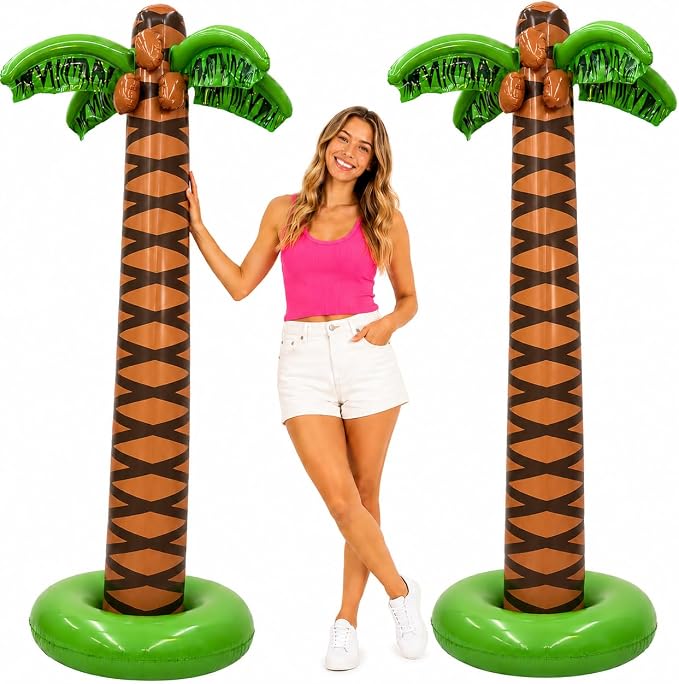 4E's Novelty 2 Pack Giant Inflatable Palm Trees 6 Ft Tall - Palm Tree Blow Up for Tropical Seaside Inflate Trees Party Decorations, Summer Beach Tree Party, Beach Decoration Plant Birthday Supplies