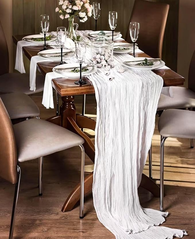 20Pack White Cheesecloth Table Runner 10Ft Gauze Table Runner White Cheese Cloth Table Runners Long Sheer Fabric Tablerunners for Wedding Party Bridal Shower Thanksgiving Christmas