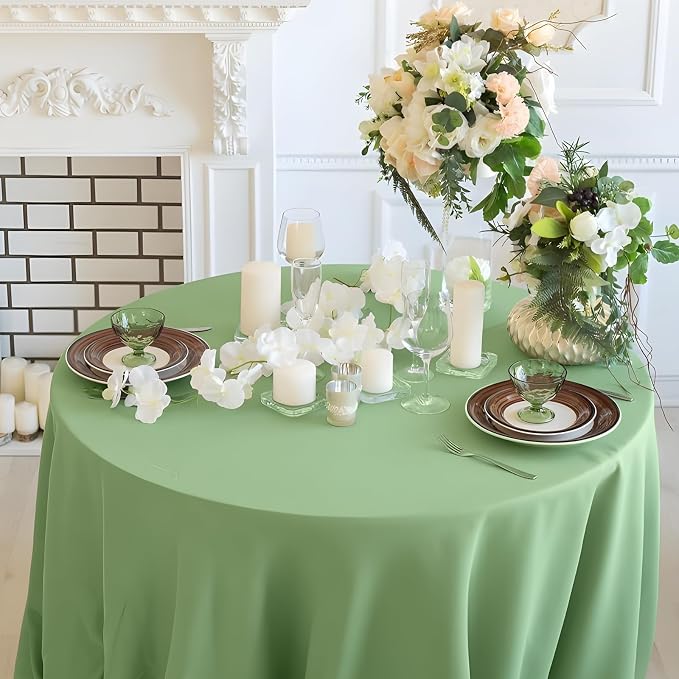 8 Pack Light Green Round Tablecloth 120 Inch Round Table Cloth, Wrinkle Resistant and Washable Tablecloth Polyester Fabric Table Cloth Round Cover for Dining Wedding Banquet Party