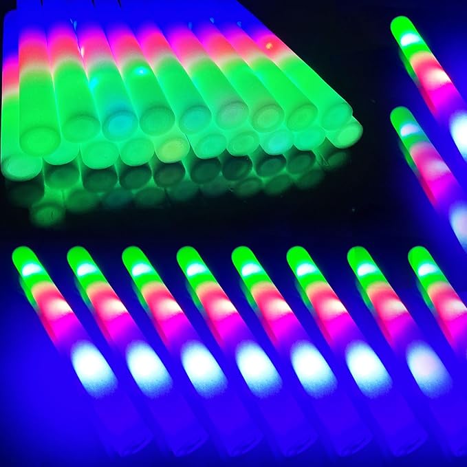 105 Pack LED Foam glow sticks, glow sticks for wedding with 3 Modes Colorful Flashing, Glow Stick Bulk Party Pack for Wedding, Raves, Concert,Camping, Sporting Events, Pool Party