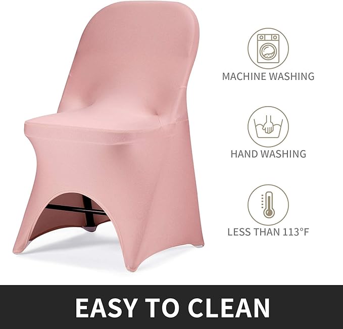 Peomeise Stretch Spandex Folding Chair Cover with Open Back for Wedding Party Dining Banquet Event (Dusty Pink with Open Back,12pcs)