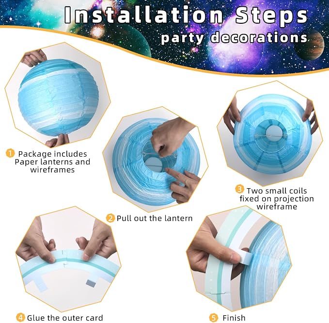 Planet Paper Lanterns, Planet Lanterns, 25 Pcs Paper Lanterns Party Decorations, Space Paper Lanterns for Kids Space Theme Party, Birthday Room Decorations