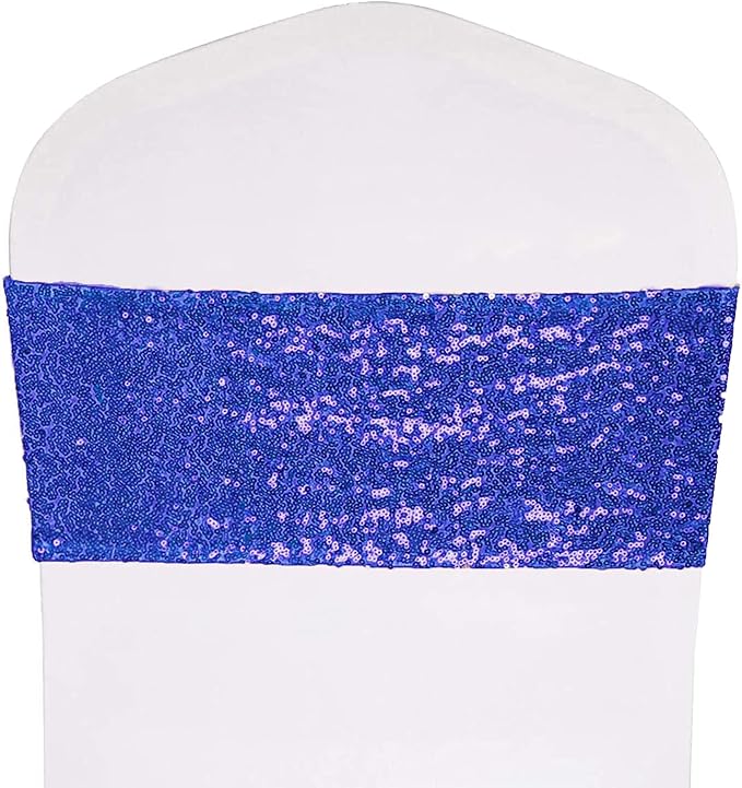 Pack of 25 Stretch Sequin Chair Sashes Chair Bands One-Sided Sequins Decor for Hotel Wedding Reception Events Party Chair Cover Decoration (Blue)