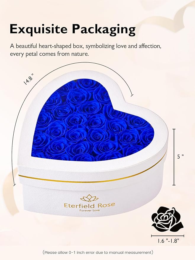 Eterfield 27 Forever Flowers in Heart Shape Box, Preserved Roses That Last a Year Preserved Flowers Birthday Gifts for Her Mom Women Wife Anniversary Valentines Day Mothers Day Christmas, Royal Blue