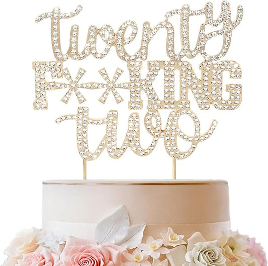 LINGTEER Happy 22nd Birthday Funny Gold Rhinestone Cake Topper - Cheers to 22 Years Old,Happy 22nd Birthday Cake Centerpieces Topper Party Decorations.