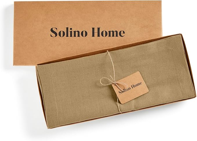 Solino Home Linen Table Runner 36 Inches - 100% Pure Linen Kelp Table Runner 14 x 36 Inch Ideal for Dresser and Coffee Tables, Spring, Summer, Mothers Day - Diana Medium Weight