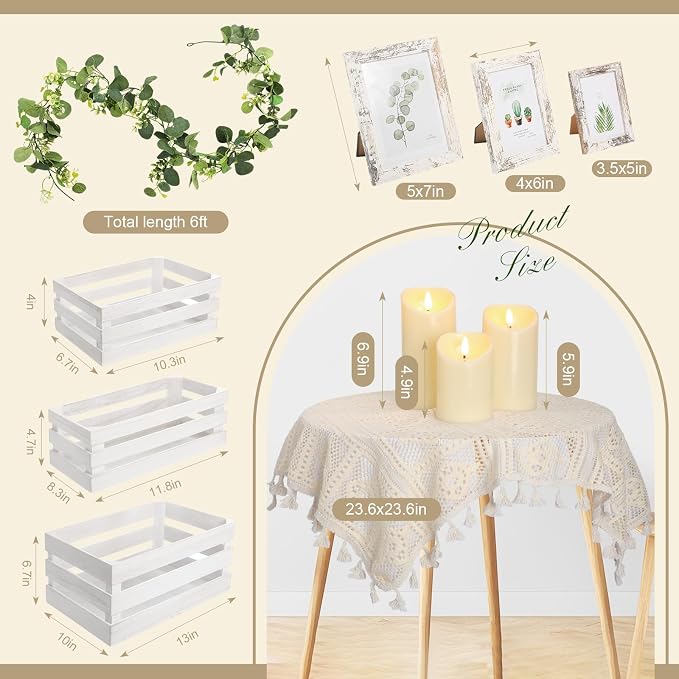 Yuntau 11 Pcs Rustic Nesting Wedding Decoration Farmhouse Wood Crates for Display Decorative Storage Baskets for Bridal Shower Birthday Party Centerpiece(White)