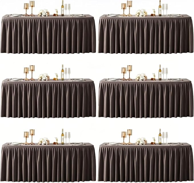 6 Packs Chocolate Brown Tableclothes for 8 Foot Rectangle Tables, Wrinkle Free Fitted Table Cloth 6ft Stretch Table Cover with Skirt for Parties Weddings Birthday Banquet Baby Shower