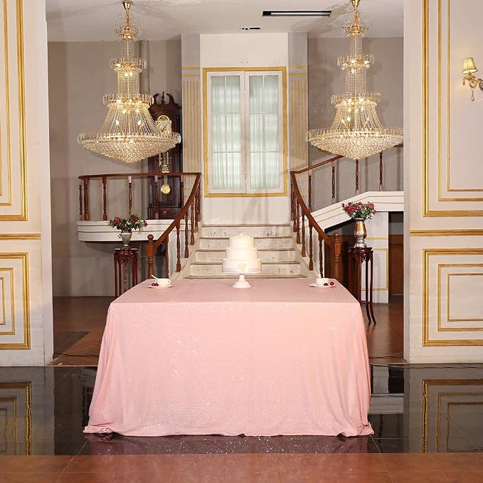 Juya Delight 50" x 80" Pink Sequin Tablecloth Rectangle for Wedding Birthday Party Festival Ceremony Cake Dessert Table
