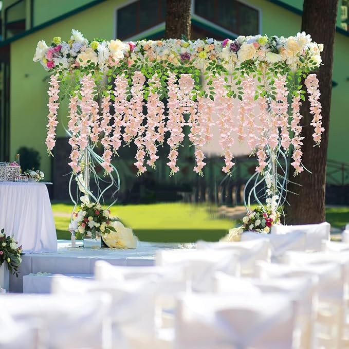 U'Artlines 60 Pack (Total 216 Feet) Artificial Fake Wisteria Vine Rattan Hanging Garland Silk Flowers String Home Party Wedding Decor (60, Light Pink)