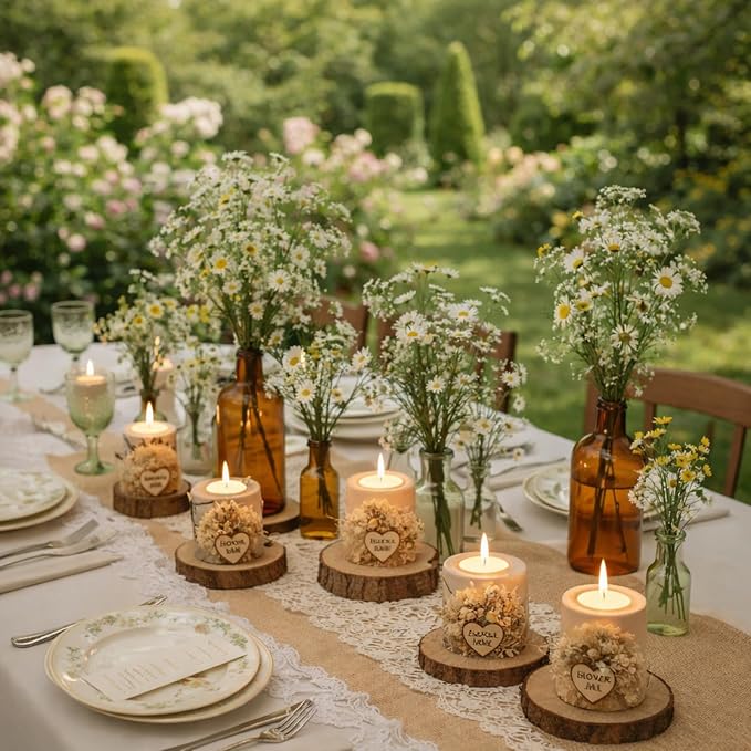 50 Pcs Rustic Wedding Party Favor Candle Holders Bridal Shower Favors Wooden Candles Favors Gifts Souvenirs for Guest Romantic Gifts Wedding Decorations (Light Brown)