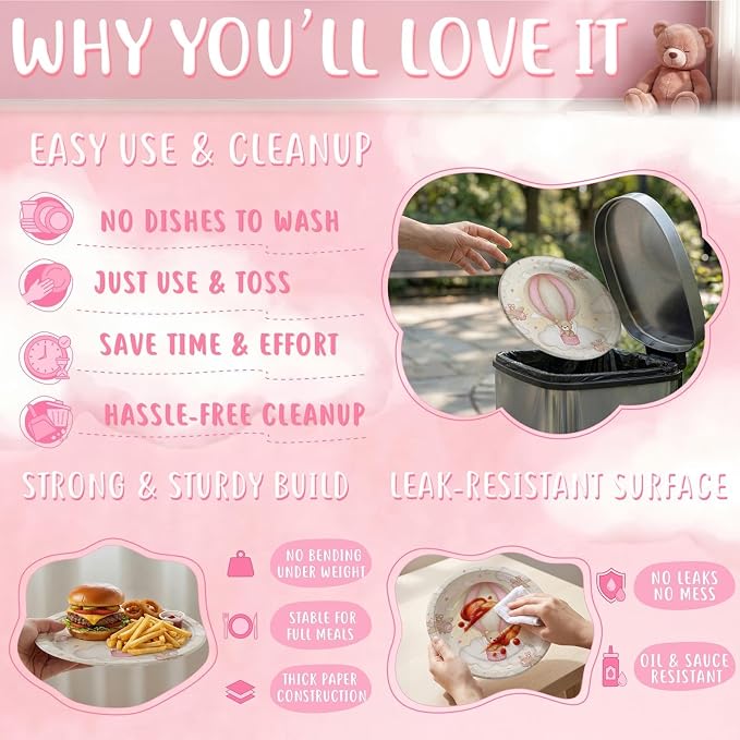 Teddy Bear Baby Shower Plates and Napkins Set for Girl – We Can Bearly Wait Baby Shower Decorations – Serves 20, Paper Plates, Napkins – Bear Party Supplies Decorations Tableware for Birthday