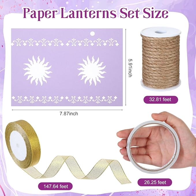 Beeveer 20 Pack Princess Sun Hanging Lanterns DIY Set Purple Princess Hanging Paper Lanterns Purple Sun Cutout Square Round Decorations for Birthday Party, Light String Not Included(Vivid Color)