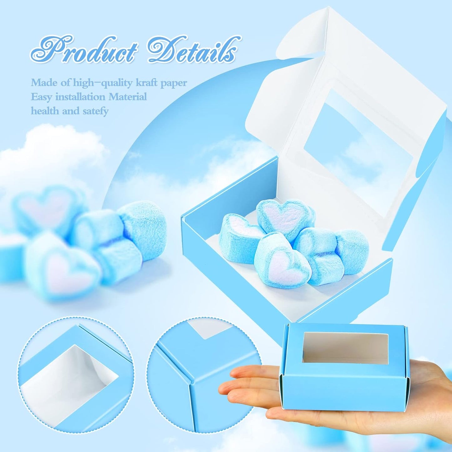 Zonon 30 Pcs Soap Boxes for Homemade Packaging, Mini Kraft Treat Boxes with Window for Bakery Candy Soap Making Gift Packaging(3.5 x 2.4 x 1.2 Inch,Blue)