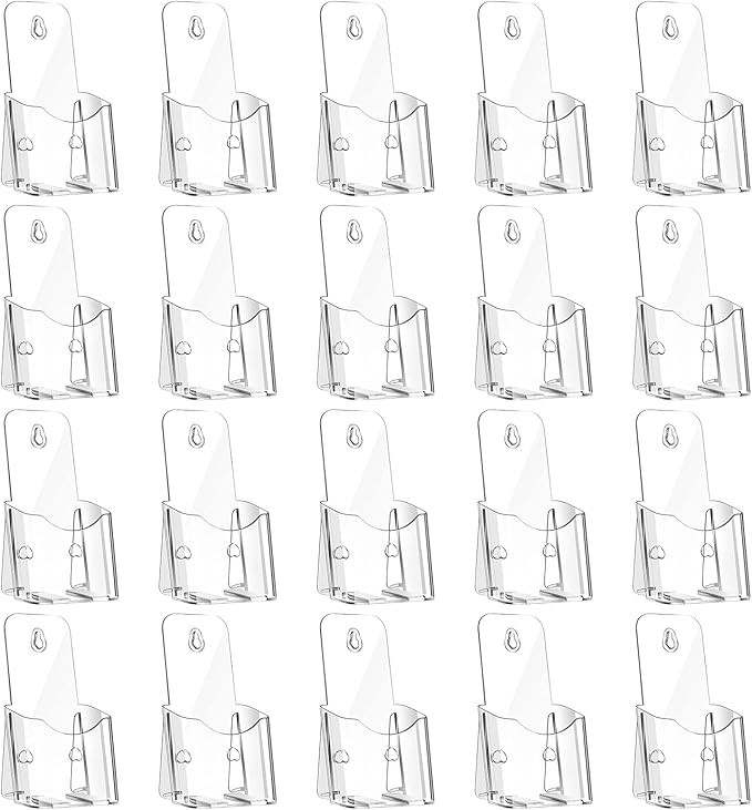 20 Pieces Acrylic Brochure Holder,4 x 7.9 Inches Brochure Display Stand,Clear Literature Holder with Hanging Hole, Desktop Storage for Brochure,Magazine,Map,Booklets,Leaflet, transparent