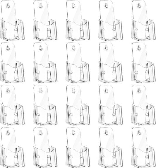 20 Pieces Acrylic Brochure Holder,4 x 7.9 Inches Brochure Display Stand,Clear Literature Holder with Hanging Hole, Desktop Storage for Brochure,Magazine,Map,Booklets,Leaflet, transparent