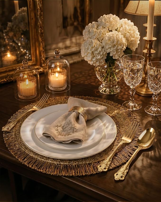 bUCLA HEAVYWEIGHT 300PCS Gold Plastic Silverware Disposable - Extra Heavy Duty Plastic Cutlery - Gold Disposable Utensils Set - Include 100 Knives, 100 Forks, 100 Spoons for Party & Special Moments