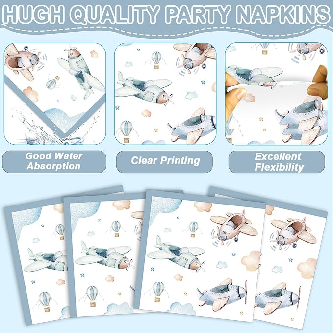 96Pcs Airplane Birthday Party Decorations Airplane Baby Shower Tableware Vintage Plane Plates Napkins Forks Disposable Aviation Theme Party Supplies for Baby Shower Kids Boys Girls Birthday Supplies