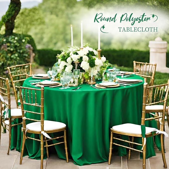 12 Pack Round Tablecloth 120 Inch - Green Polyester Tablecloth for Round Table, Premium Green Tableclothes Washable Fabric Table Cover for Wedding Party Banquet Restaurant Reception Dining