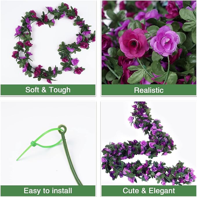BLEUM CADE 2Pcs 16.4Ft Flower Garland Artificial Rose Vines for Bedroom, Cute Fake Hanging Flower Vines Floral Garland Decorations for Wedding Party Wall Room Decor Aesthetic
