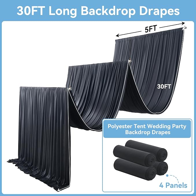 10ftx40ft Black Backdrop Ceiling Drapes,2Panels 40ft Height Wrinkle Free Tent Draping Curtains, Fabric Drapery Ceiling Drapes for Wedding Ceremony Birthday Theme Parties with Rod Pocket