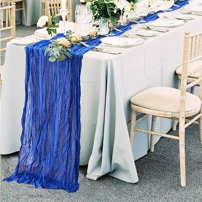 10 Pack Royal Blue Cheesecloth Table Runner 17x108 Inch Semi Sheer Boho Rustic Gauze Cheese Cloth Table Runners for Wedding Party Birthday Baby Shower Home Décor