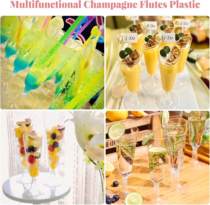 SUREHOME Plastic Champagne Flutes 200 Pack Champagne Glasses Disposable Mimosa Glasses 5 Oz Crystal Clear Plastic Flutes for Party Drinking Cocktail Cups Acrylic Wedding Toasting Glasses Flutes Bulk
