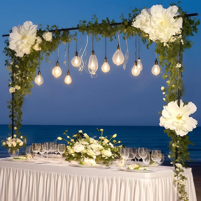 Over The Table Rod Stand with Clamps Adjustable 15''-47'' Tall 31"-90" Length Table Arch Stand with Clamps for Wedding Birthday Home Party Decoration (Black)