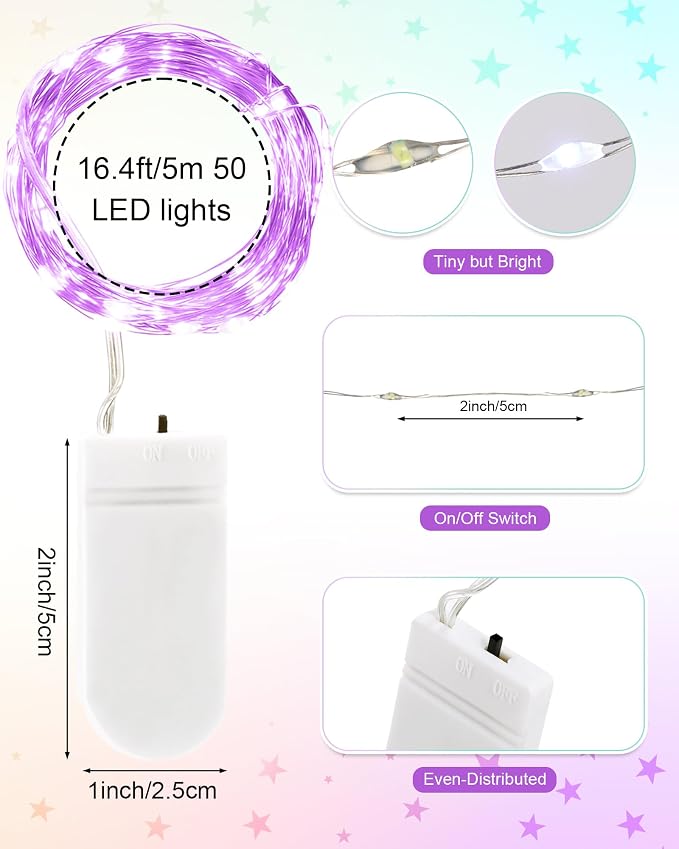 Riakrum 50 Pack 16.4 ft 50 LED Fairy Lights Battery Operated, Christmas Tiny String Lights Bulk Starry Light Waterproof for Mason Jars Wedding Party Christmas Centerpiece Table Decor, Mixed Color