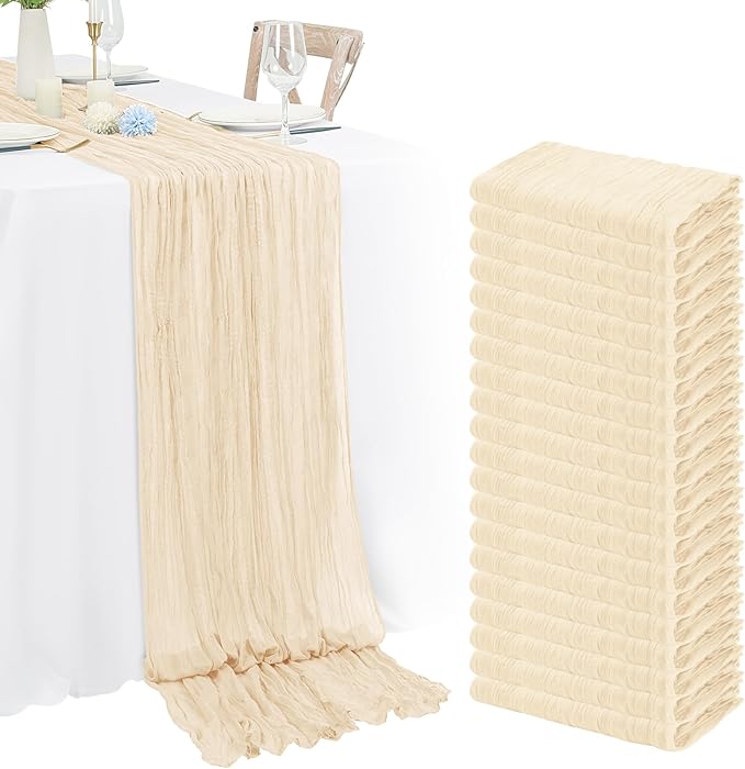 20 Pack Ivory Cheesecloth Table Runner 120 Inch 10FT Rustic Boho Gauze Cheese Cloth Table Runner for Wedding Party Baby Shower Thanksgiving Christmas Decoration
