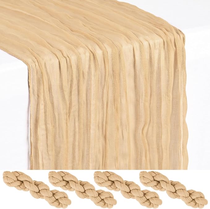 4 Pack Nude Cheesecloth Table Runner 17 x 108 inch Boho Gauze Table Runner Rustic Sheer Cheese Cloth Table Decorations for Wedding Party Baby Bridal Shower Birthday Holiday Home