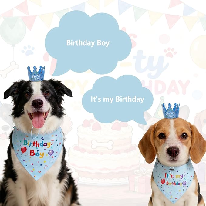 Dog Birthday Party Supplies,72X43Inch Let's Pawty Dogs Kids Birthday Party Banner Birthday Boy Cake Bandana Triangle Scarf Party Hat with Numbers for Large Medium Small Dog