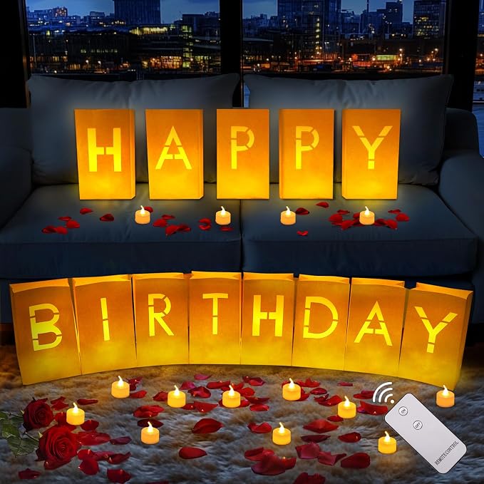 Happy Birthday Light Up Sign Decorations, Happy Birthday Light Up Letters | Birthday Decor with 24 LED Lights Candles and Remote Control, Birthday Party Decorations for Women Men Couple