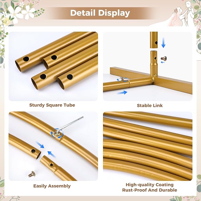 Babenest 6FT 6.6FT 7.2FT Gold Arch Backdrop Stand Set of 3 for Party | Metal Wedding Stand, Balloon Frame for Ceremony Birthday Party Bridal Baby Shower Banquet Halloween Decoration