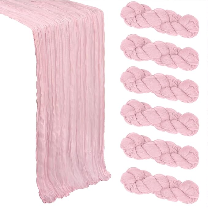 6 Pack Pink Table Runner Cheesecloth 10Ft Spring Gauze Cheese Cloth Table Runner 35x120 Inch Boho Rustic Sheer Fabric for Holiday Party Decor Baby Shower Wedding Home Decorations