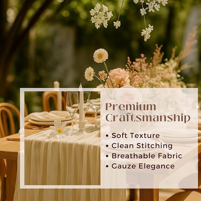 10FT Beige Cheesecloth Table Runner 120 Inch Rustic Boho Gauze Cheese Cloth Table Runner for Wedding Baby Shower Bridal Shower Birthday Party Home Decorations